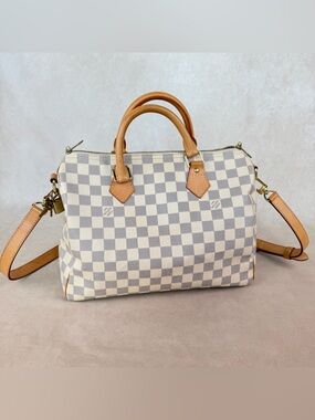 Louis Vuitton Speedy Bandoulière 30 Damier Azur Crossbody Bag w/ Strap & Lock